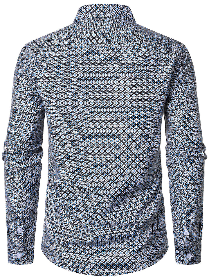 Chemise boutonnée à manches longues et imprimé géométrique pour homme