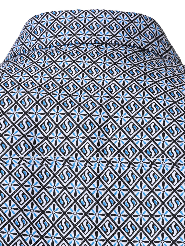 Chemise boutonnée à manches longues et imprimé géométrique pour homme
