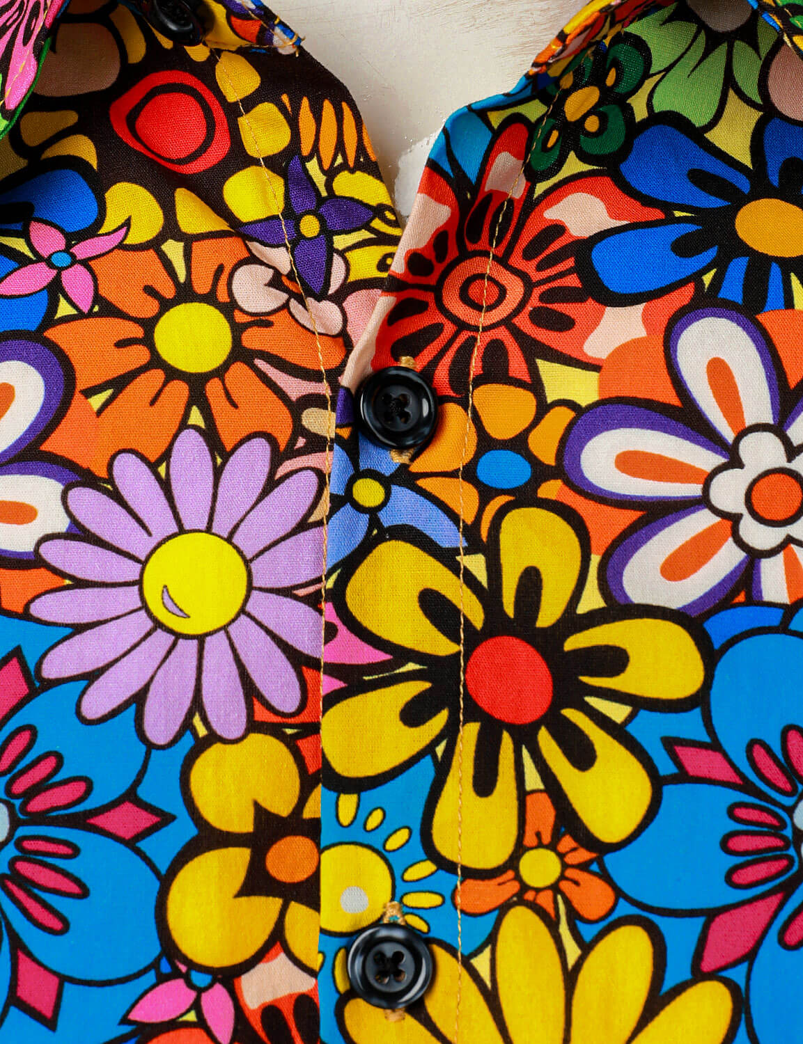 Chemise boutonnée à manches longues en coton à motif floral coloré vintage des années 70 pour homme