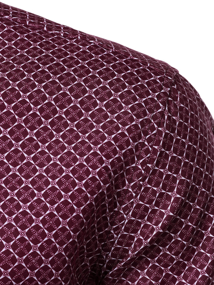 Chemise rouge à manches longues et imprimé géométrique pour homme