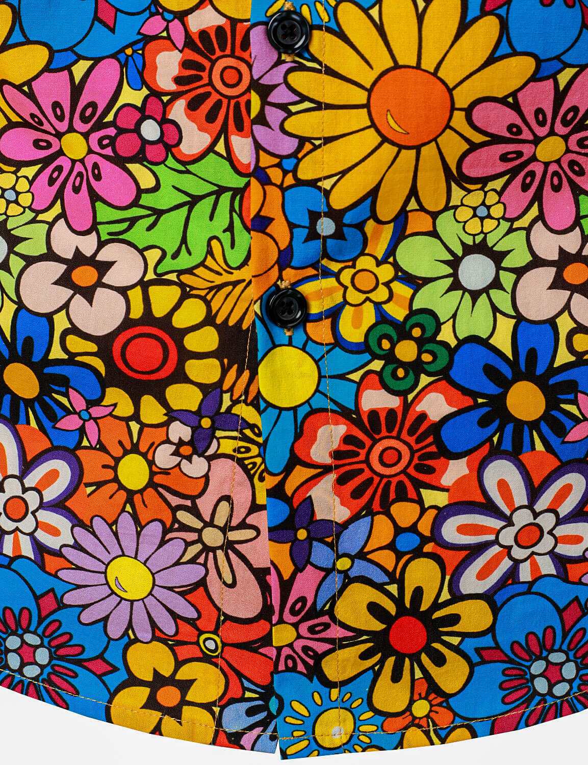 Chemise boutonnée à manches longues en coton à motif floral coloré vintage des années 70 pour homme