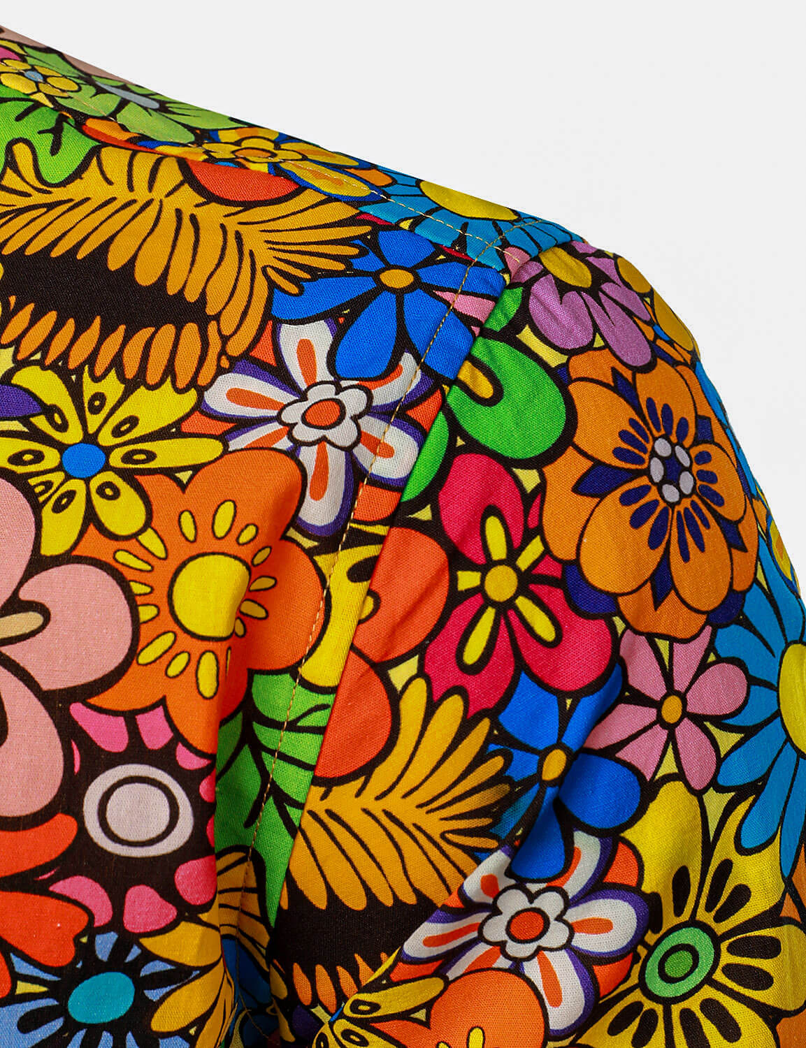 Chemise boutonnée à manches longues en coton à motif floral coloré vintage des années 70 pour homme