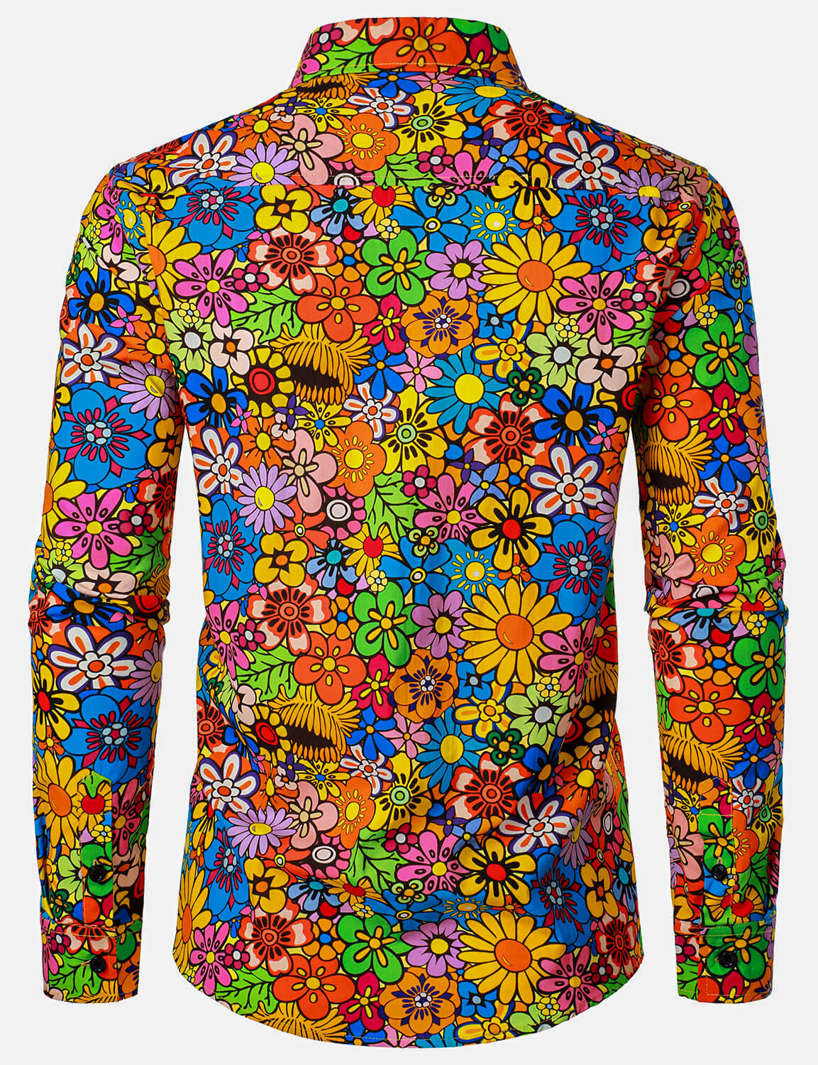 Chemise boutonnée à manches longues en coton à motif floral coloré vintage des années 70 pour homme