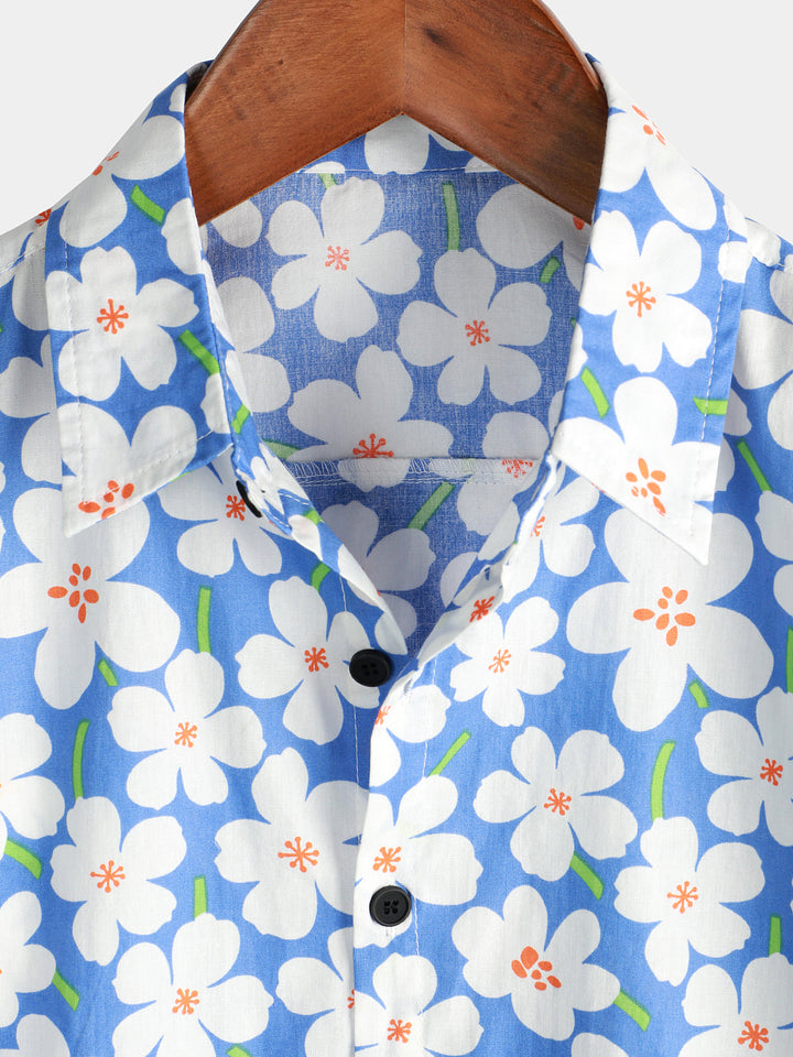 Chemise à manches courtes bleu clair à imprimé floral pour hommes