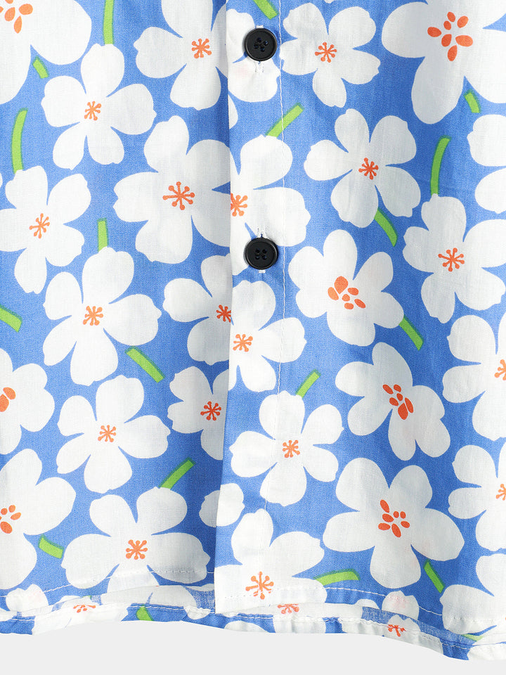 Chemise à manches courtes bleu clair à imprimé floral pour hommes