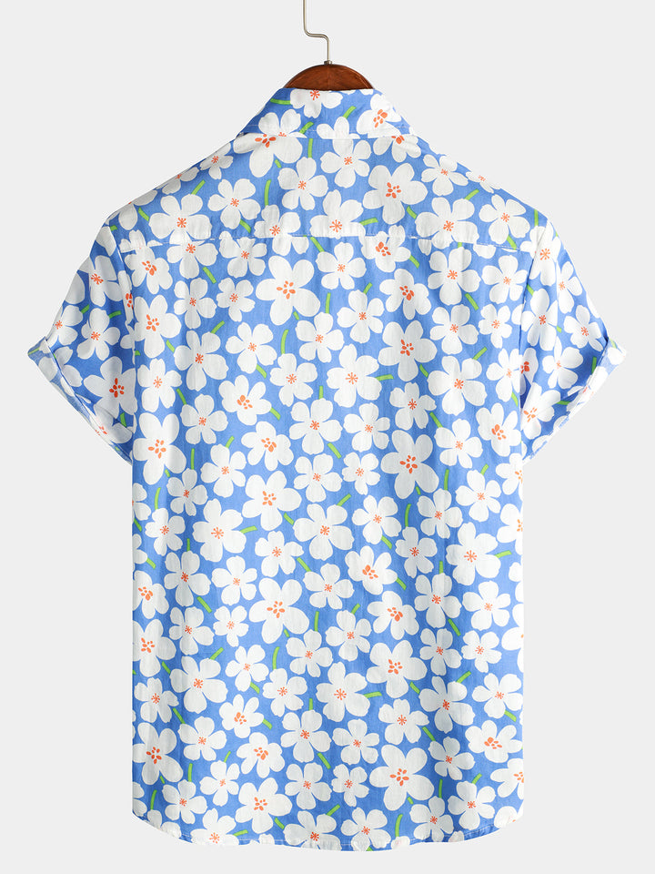Chemise à manches courtes bleu clair à imprimé floral pour hommes