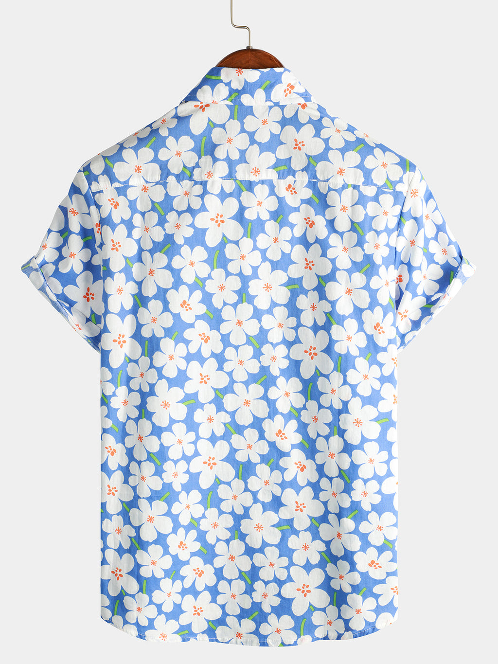 Chemise d'Homme d'Été avec Imprimé Floral, Décontractée, Coupe Crayon, Manches Courtes, Couleur Bleu Clair