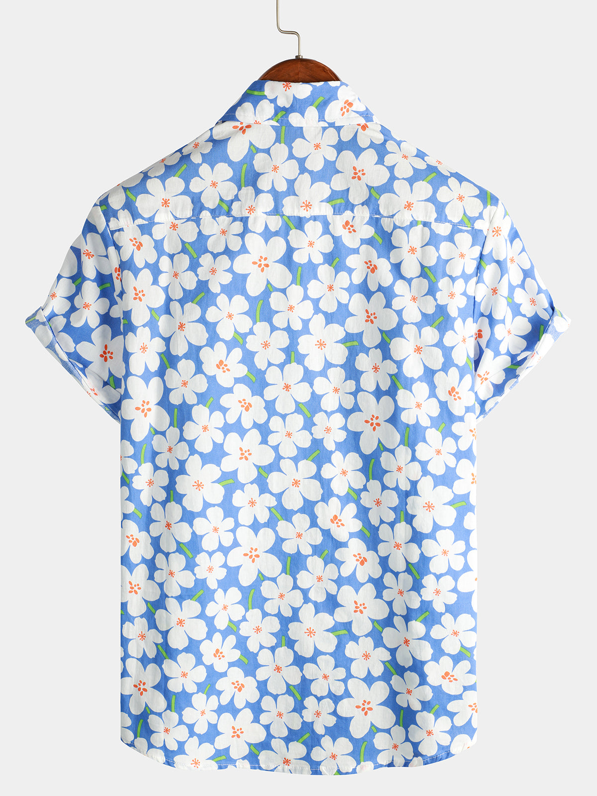 Chemise d'Homme d'Été avec Imprimé Floral, Décontractée, Coupe Crayon, Manches Courtes, Couleur Bleu Clair
