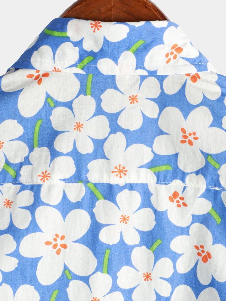 Chemise à manches courtes bleu clair à imprimé floral pour hommes