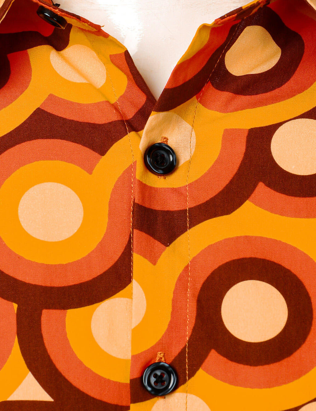 Chemise à manches longues à boutons rétro orange des années 70 pour homme, motif géométrique vintage