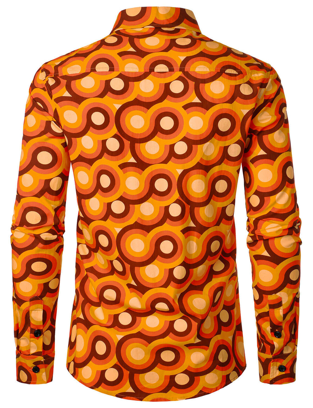 Chemise à manches longues à boutons rétro orange des années 70 pour homme, motif géométrique vintage