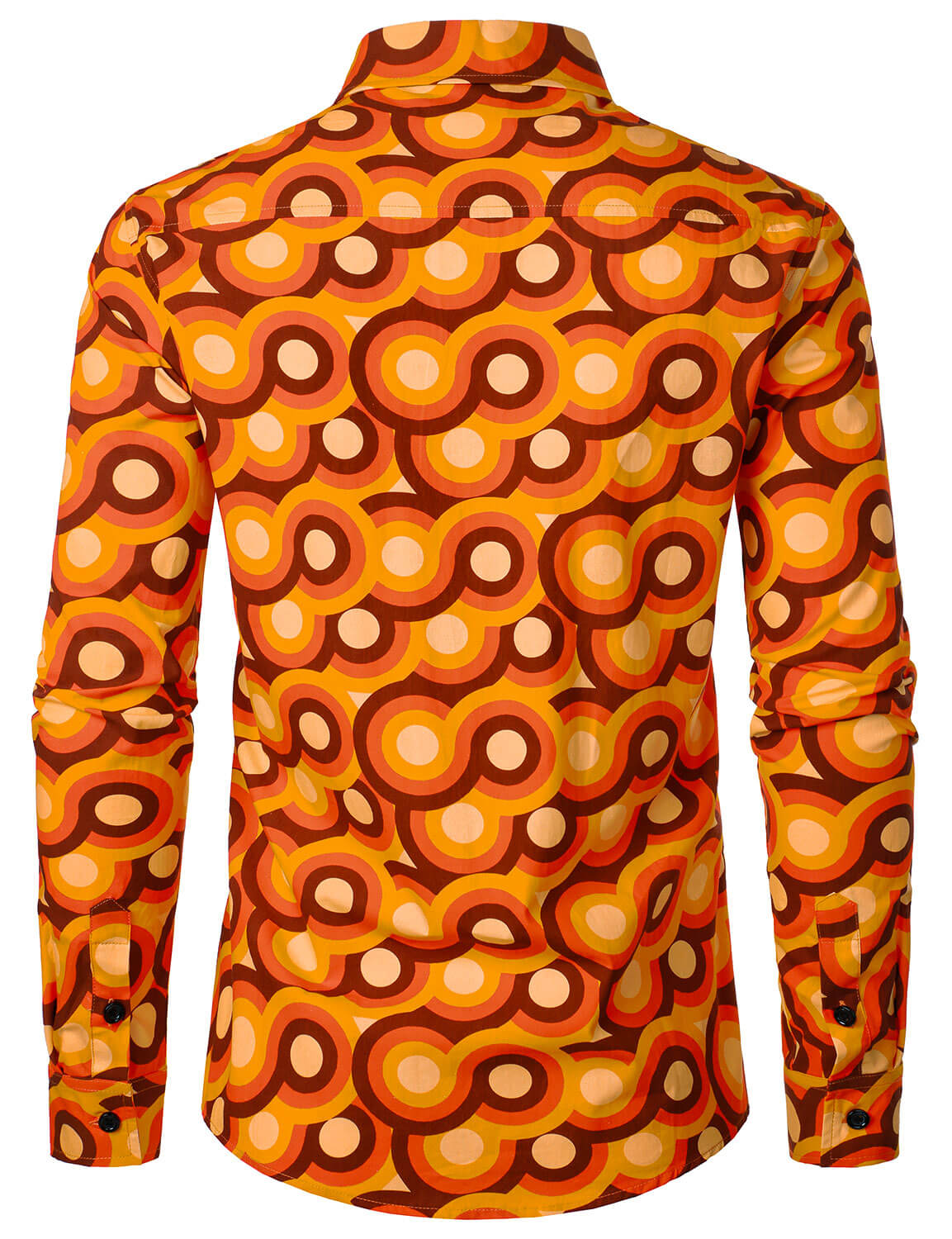 Chemise à manches longues à boutons rétro orange des années 70 pour homme, motif géométrique vintage
