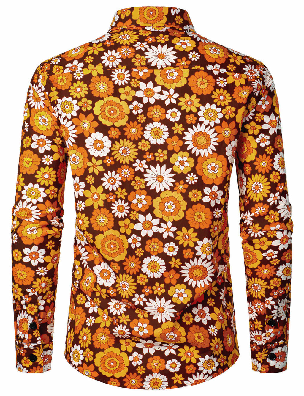 Chemise à manches longues boutonnée à motif floral vintage pour homme, thème disco des années 70