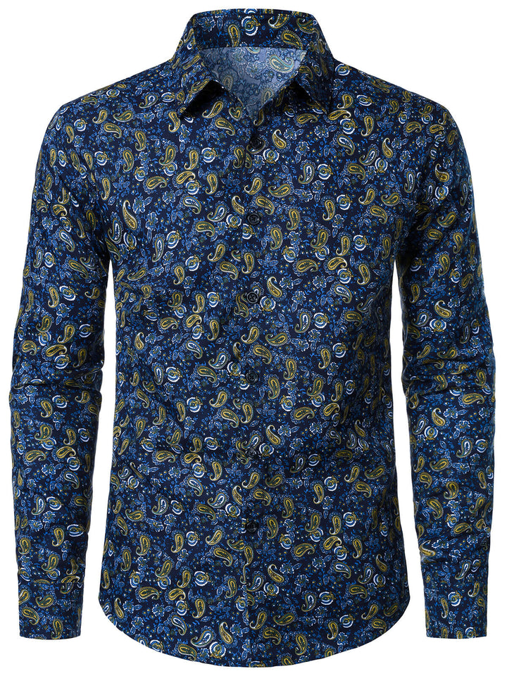 Chemise boutonnée à manches longues et motif cachemire pour homme
