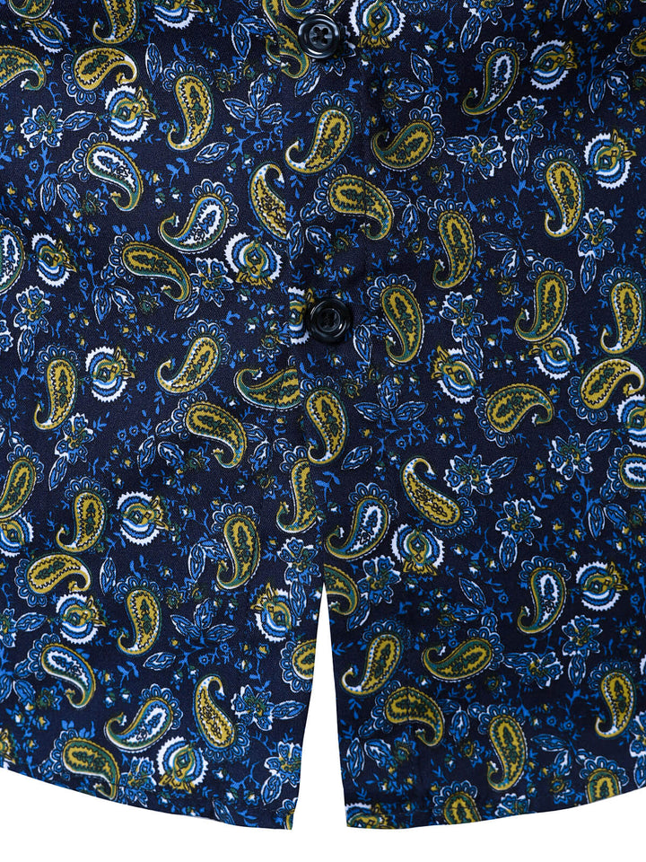 Chemise boutonnée à manches longues et motif cachemire pour homme