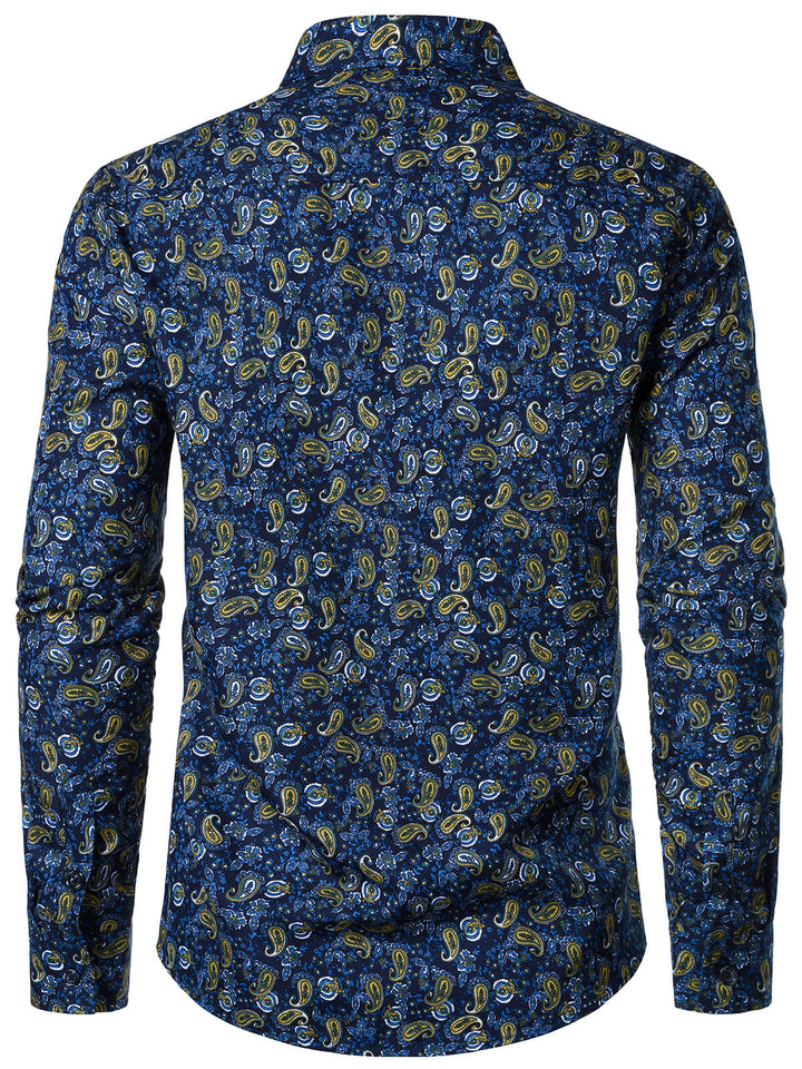 Chemise boutonnée à manches longues et motif cachemire pour homme