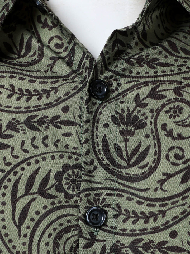 Chemise à manches longues en coton respirant à motif cachemire rétro pour homme