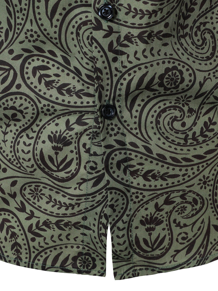Chemise à manches longues en coton respirant à motif cachemire rétro pour homme