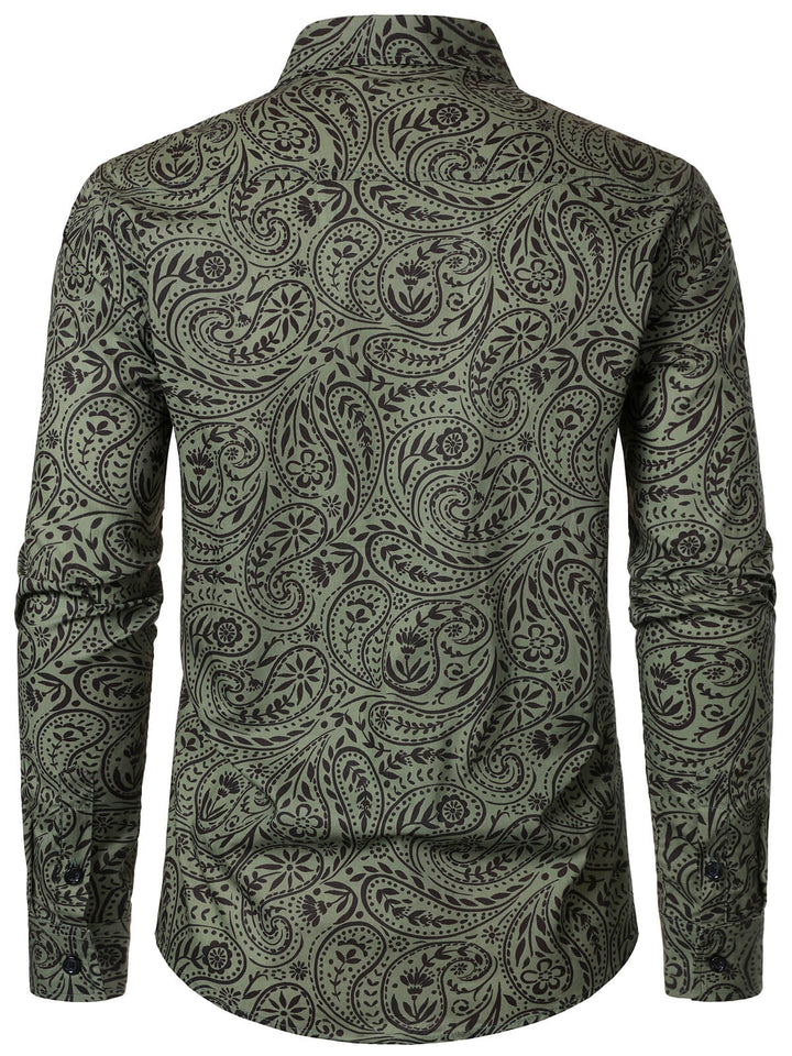 Chemise à manches longues en coton respirant à motif cachemire rétro pour homme