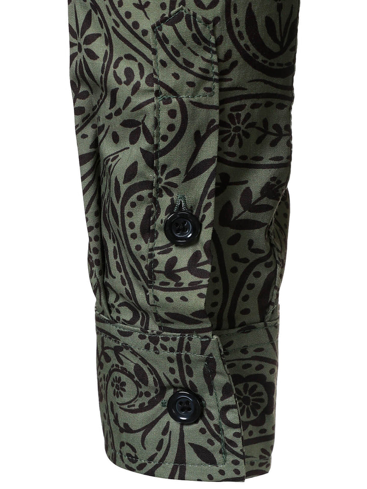 Chemise à manches longues en coton respirant à motif cachemire rétro pour homme