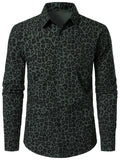 Chemise à manches longues en coton à imprimé léopard vert pour homme