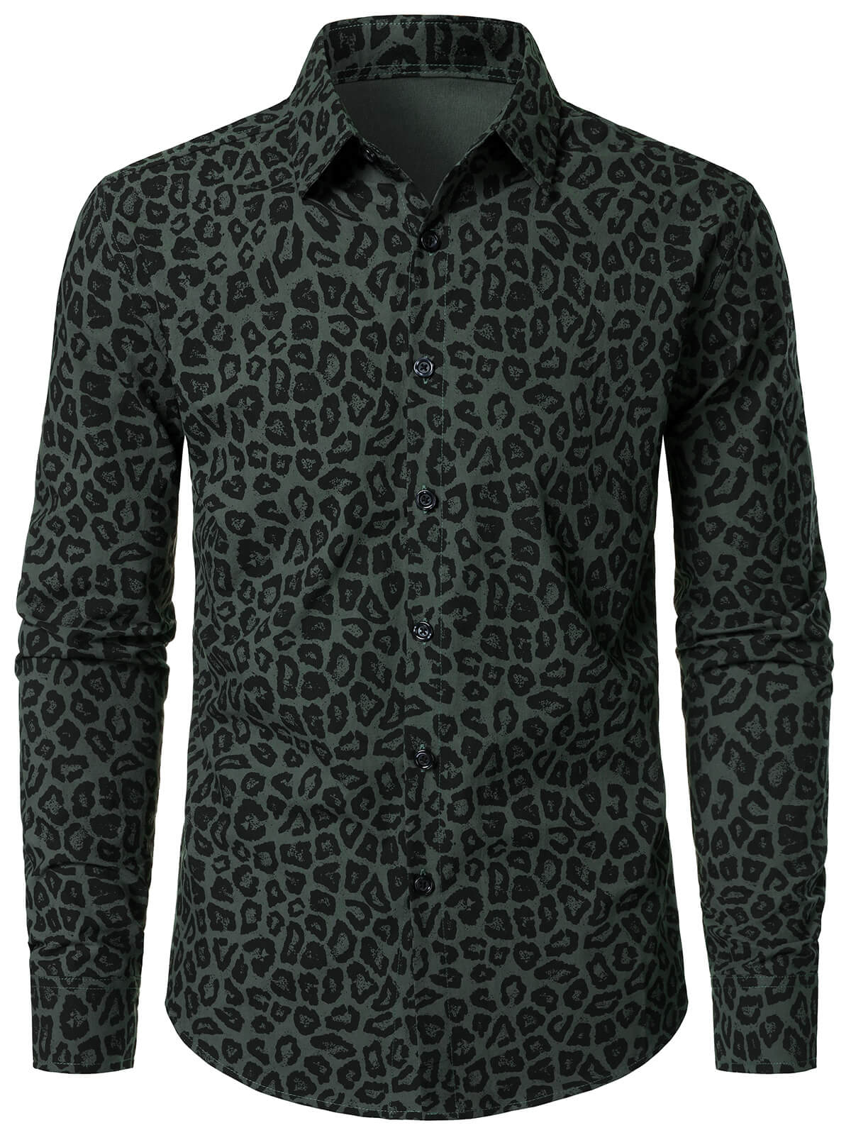 Chemise à manches longues en coton à imprimé léopard vert pour homme
