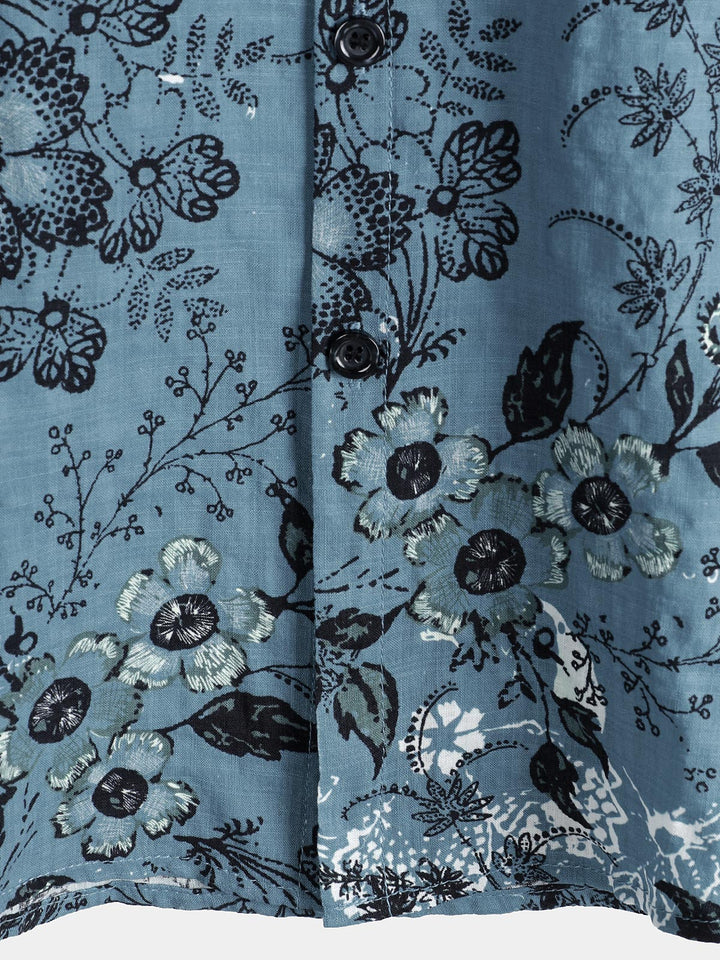 Chemise de vacances à manches courtes bleue à imprimé floral pour homme