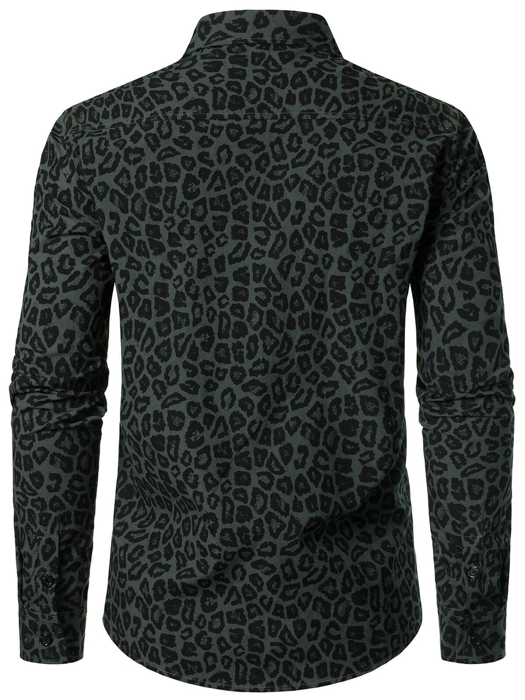 Chemise à manches longues en coton à imprimé léopard vert pour homme