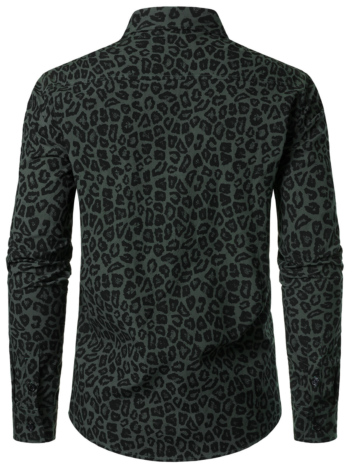 Chemise à manches longues en coton à imprimé léopard vert pour homme