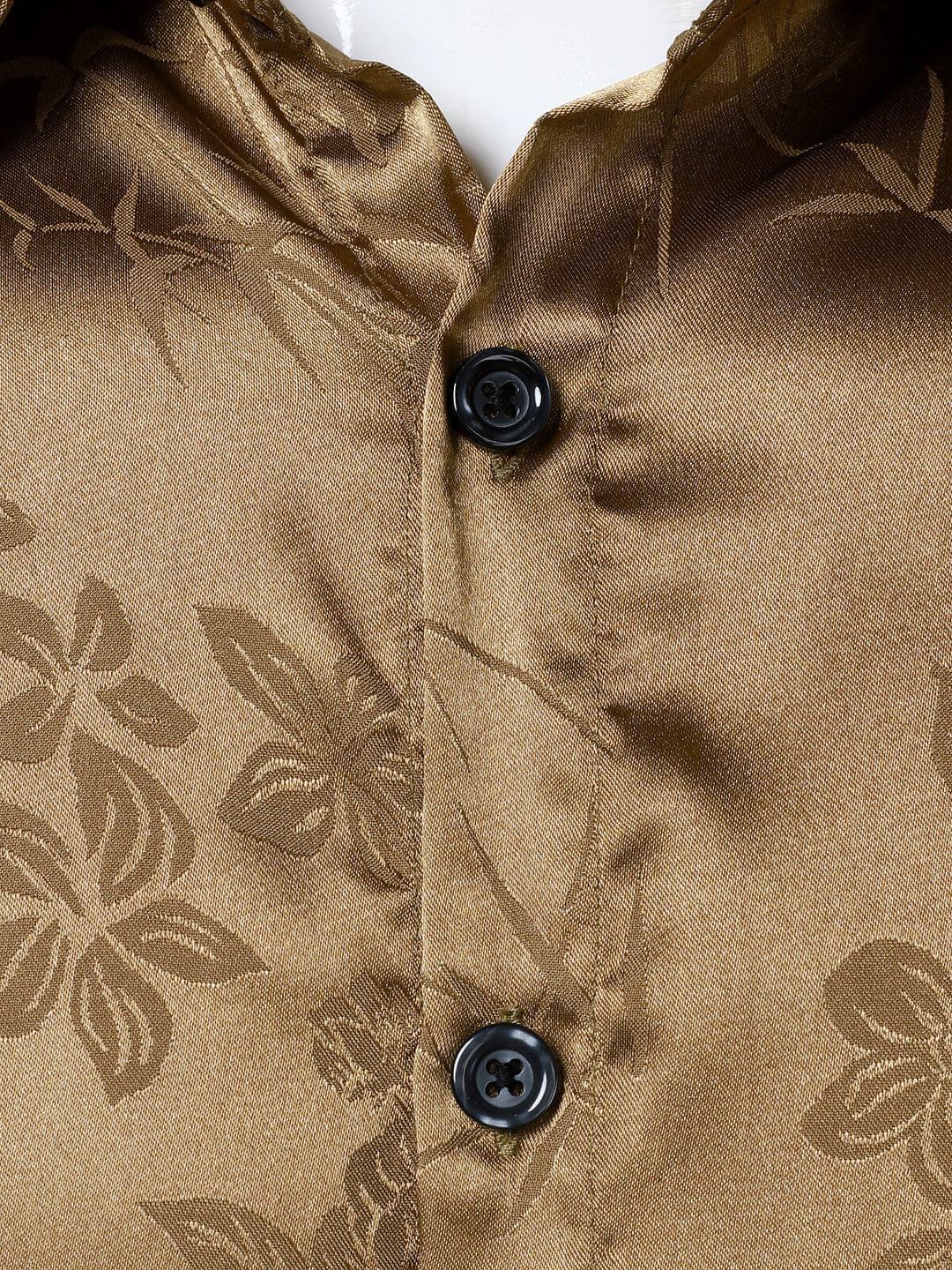 Chemise homme kaki à manches longues en satin brillant et jacquard floral