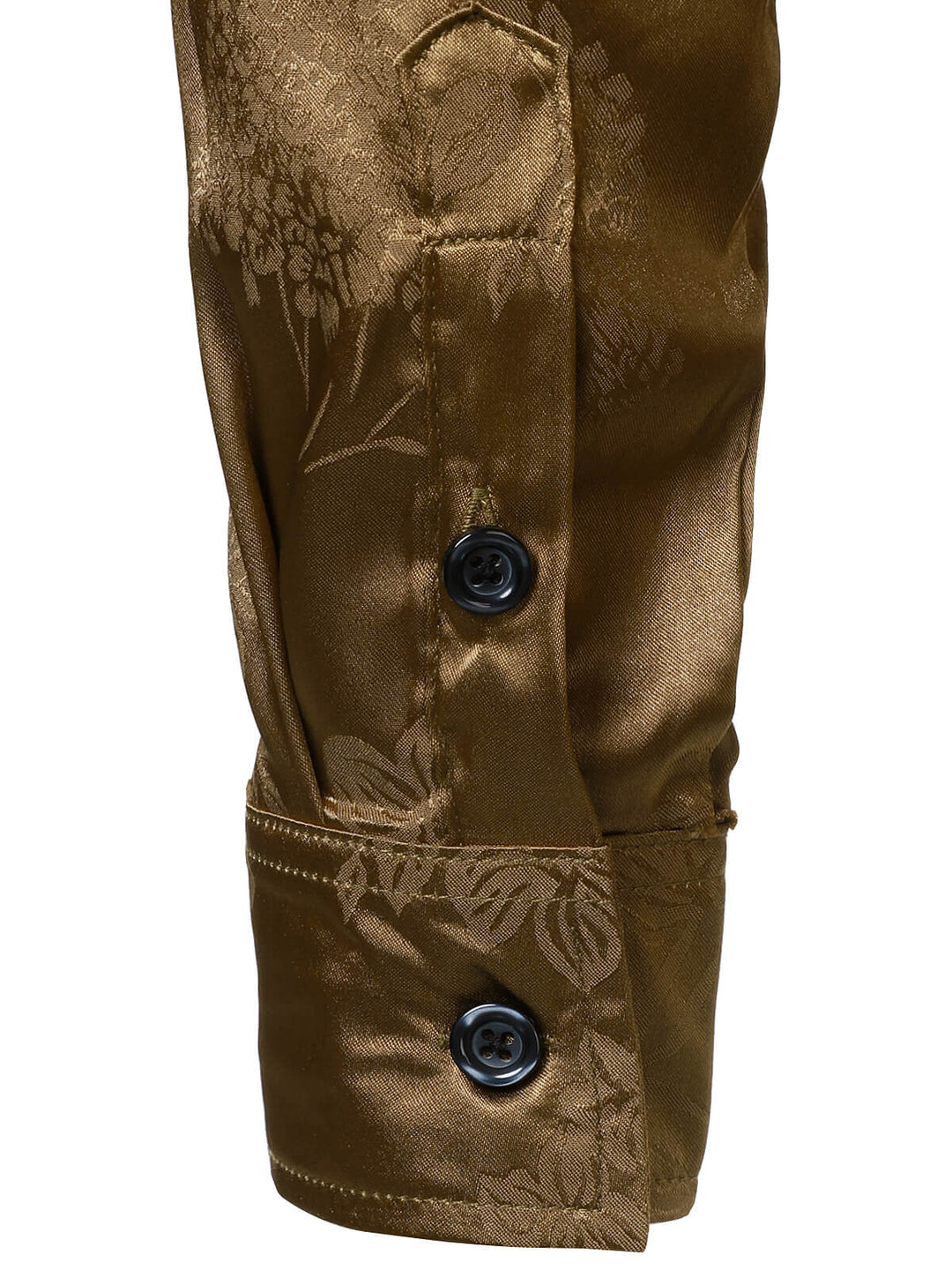 Chemise homme kaki à manches longues en satin brillant et jacquard floral