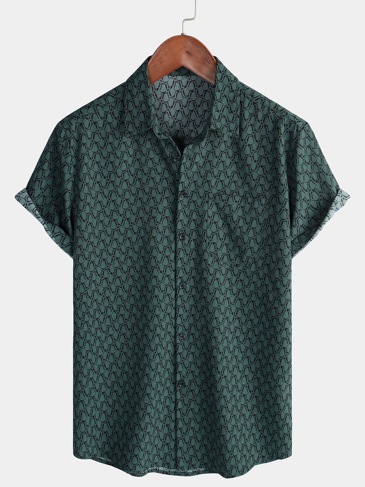 Chemise de Homme Casual de Vacances à Manches Courtes Verte avec Boutons