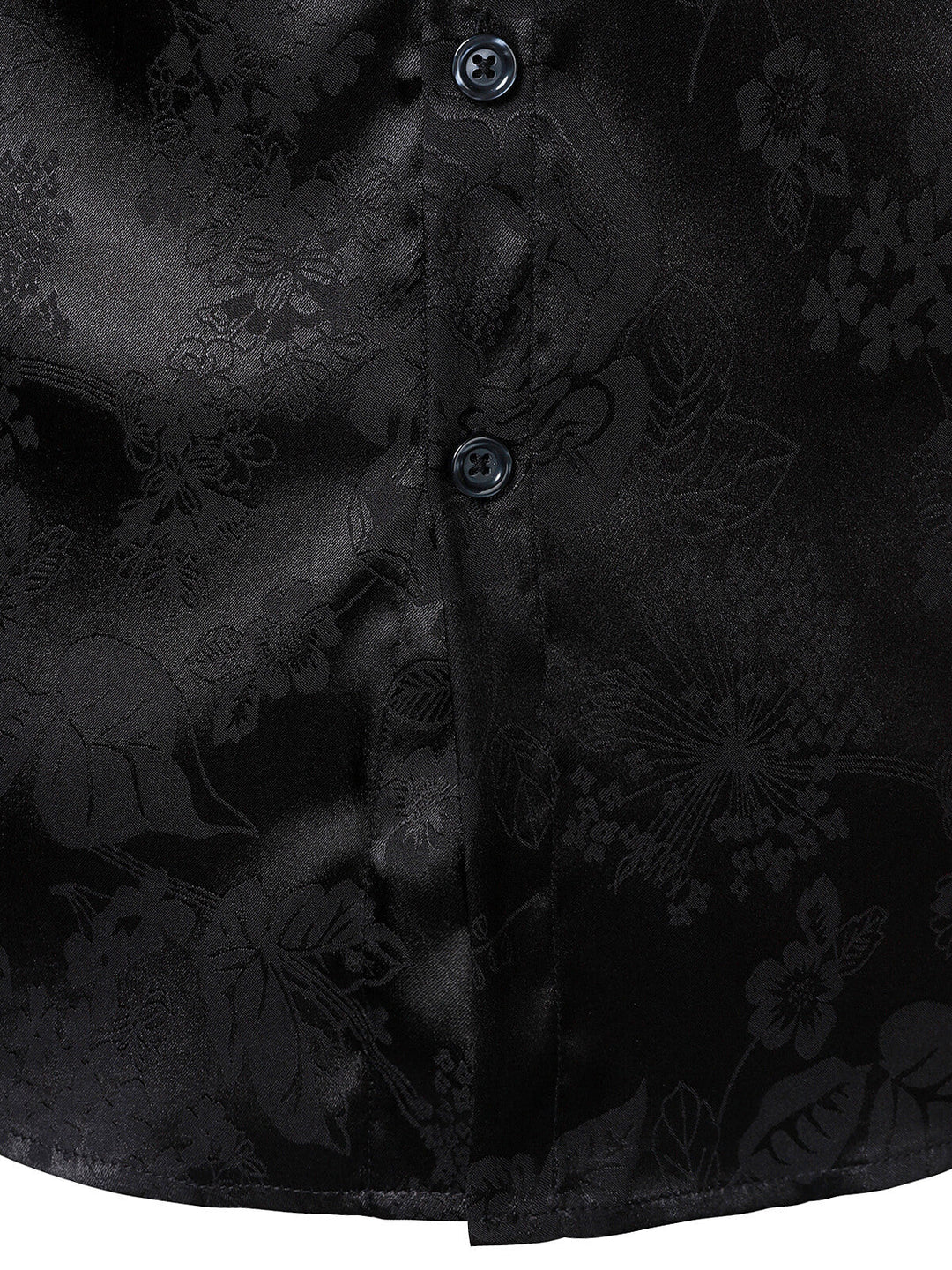 Chemise à manches longues en satin brillant noir à motif jacquard floral pour homme