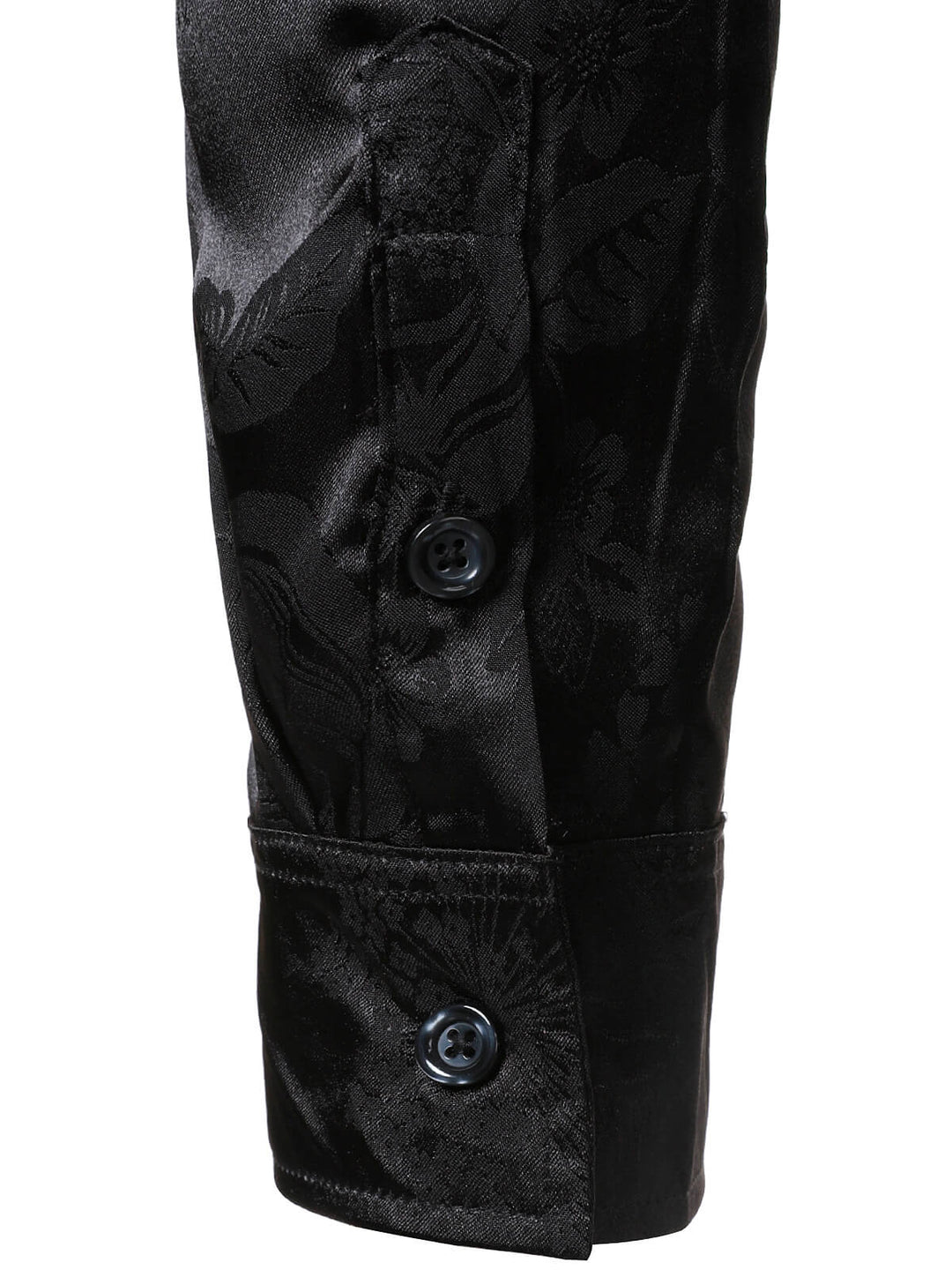Chemise à manches longues en satin brillant noir à motif jacquard floral pour homme