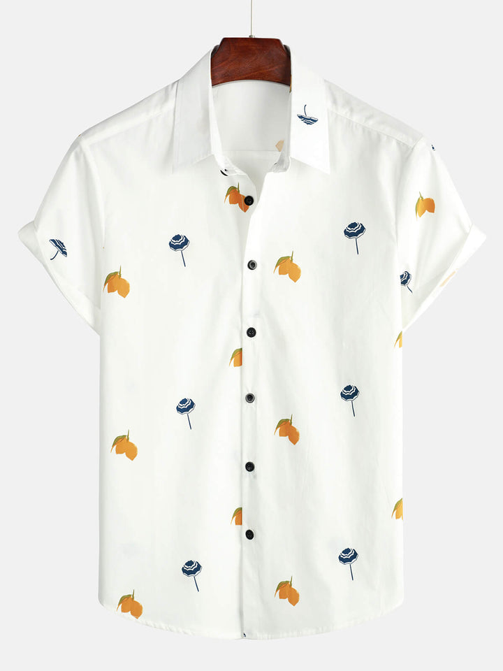 Chemise hawaïenne à manches courtes en coton blanc pour homme