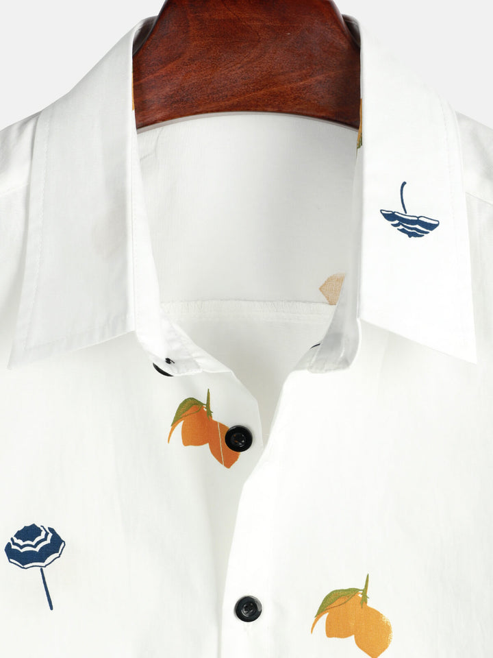 Chemise hawaïenne à manches courtes en coton blanc pour homme