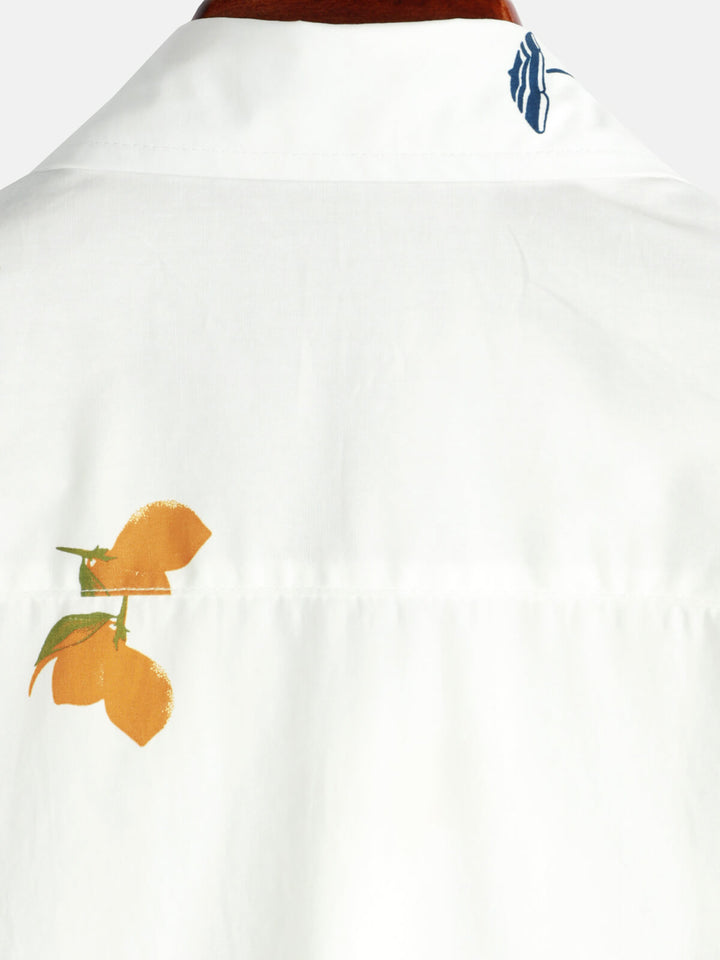 Chemise hawaïenne à manches courtes en coton blanc pour homme
