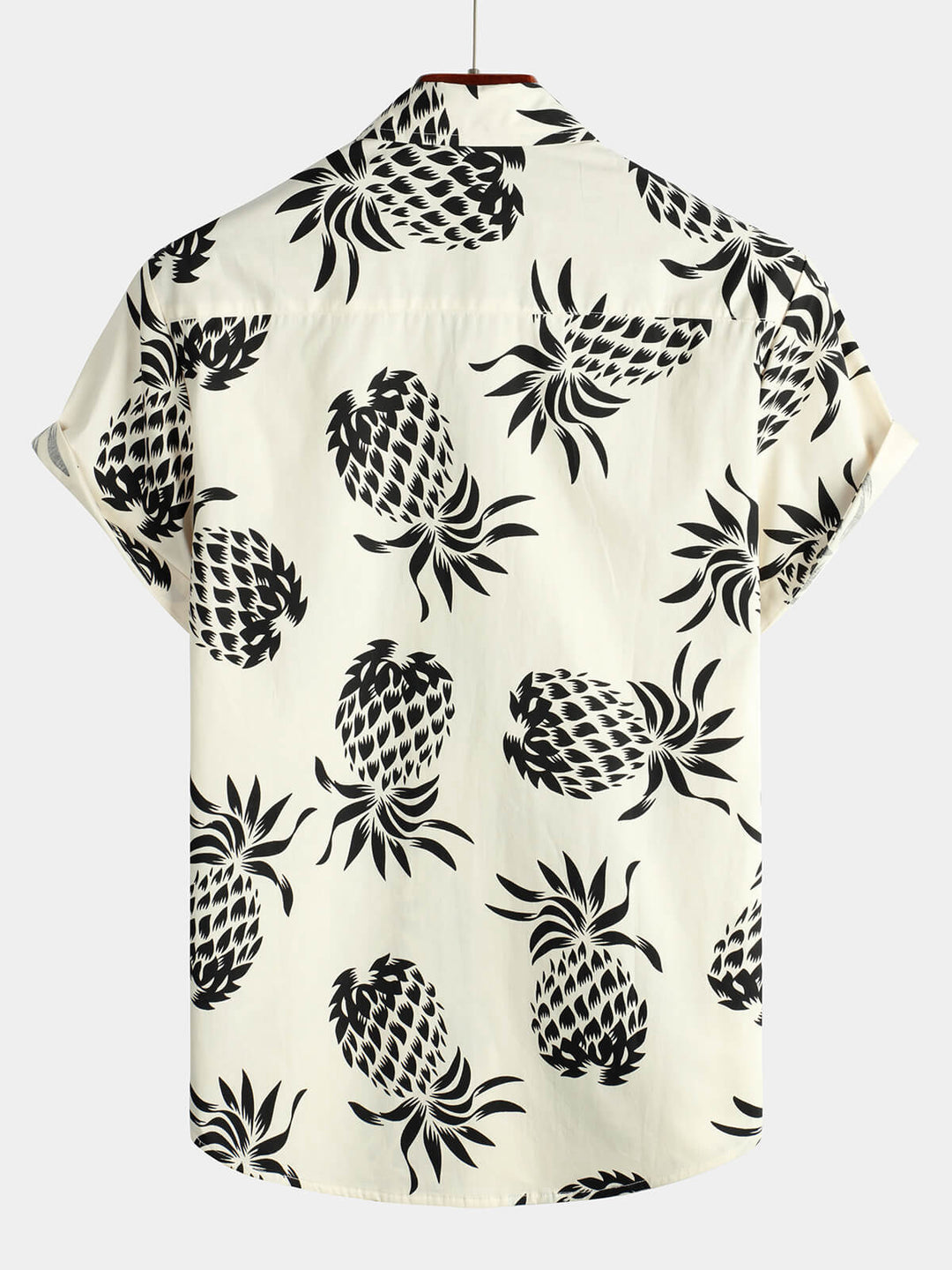 Chemise à manches courtes boutonnée beige pour homme en coton imprimé ananas été plage hawaïenne
