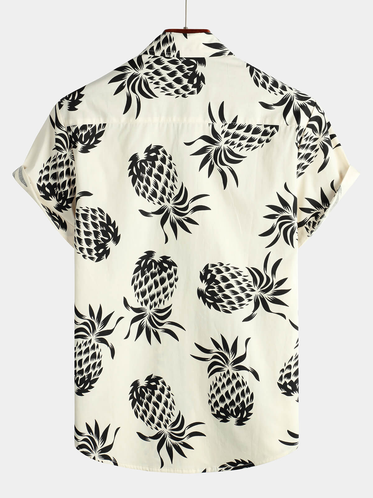 Chemise à manches courtes boutonnée beige pour homme en coton imprimé ananas été plage hawaïenne