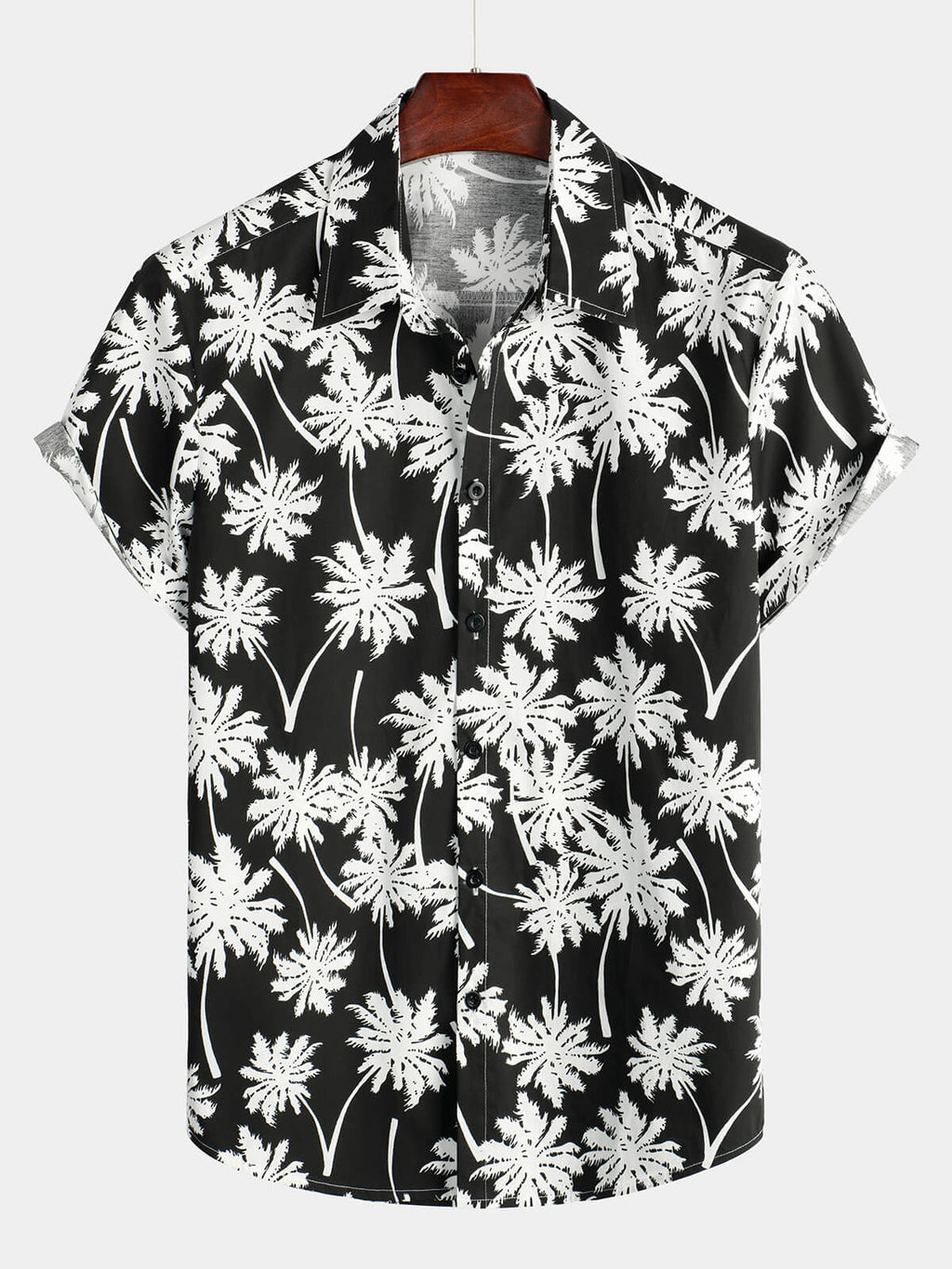 Chemise d'été à manches courtes pour homme avec motif tropical noir style hawaïen de vacances boutonnée