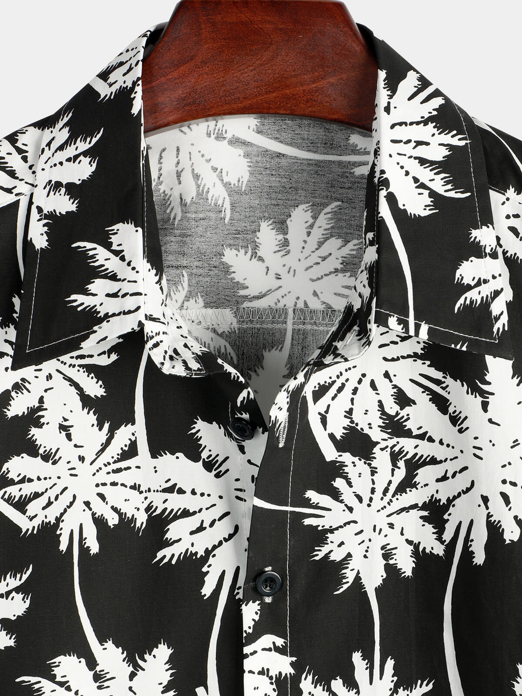 Chemise d'été à manches courtes pour homme avec motif tropical noir style hawaïen de vacances boutonnée