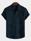 Chemise hawaïenne à manches courtes avec col et imprimé palmier pour homme, bleu marine