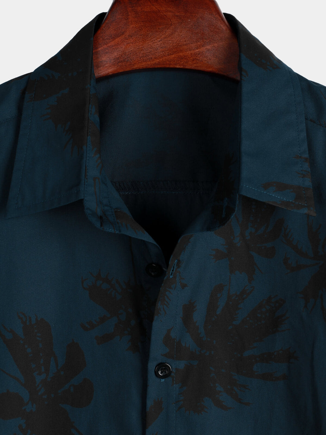 Chemise à col hawaïen bleu marine à manches courtes et imprimé palmiers pour hommes 100% coton