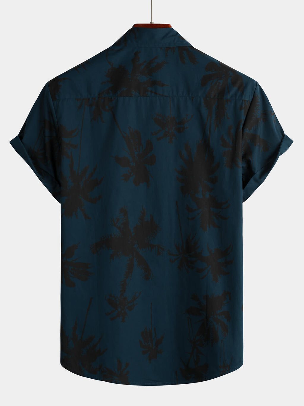 Chemise à col hawaïen bleu marine à manches courtes et imprimé palmiers pour hommes 100% coton