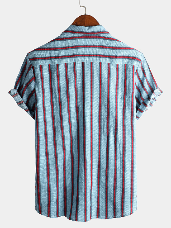 Chemise imprimée rayée à manches courtes pour hommes