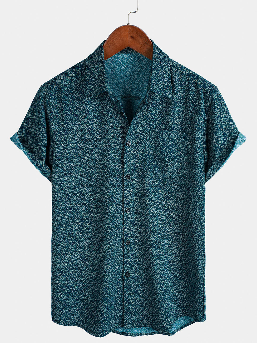 Chemise décontractée à manches courtes et poches pour homme, imprimé géométrique