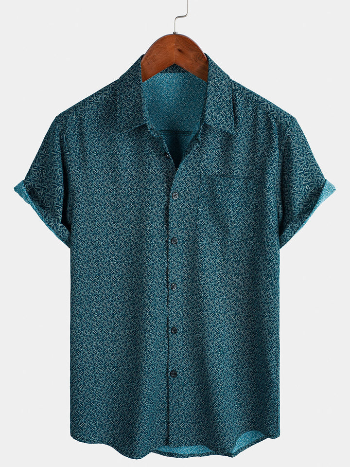 Chemise décontractée à manches courtes et poches pour homme, imprimé géométrique