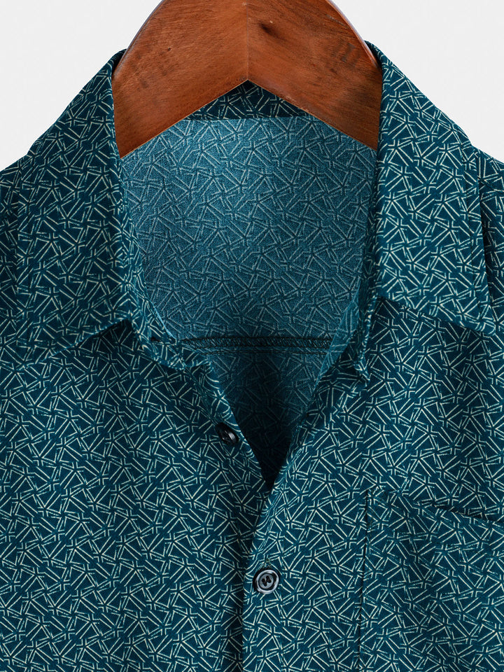 Chemise décontractée à manches courtes et poches pour homme, imprimé géométrique