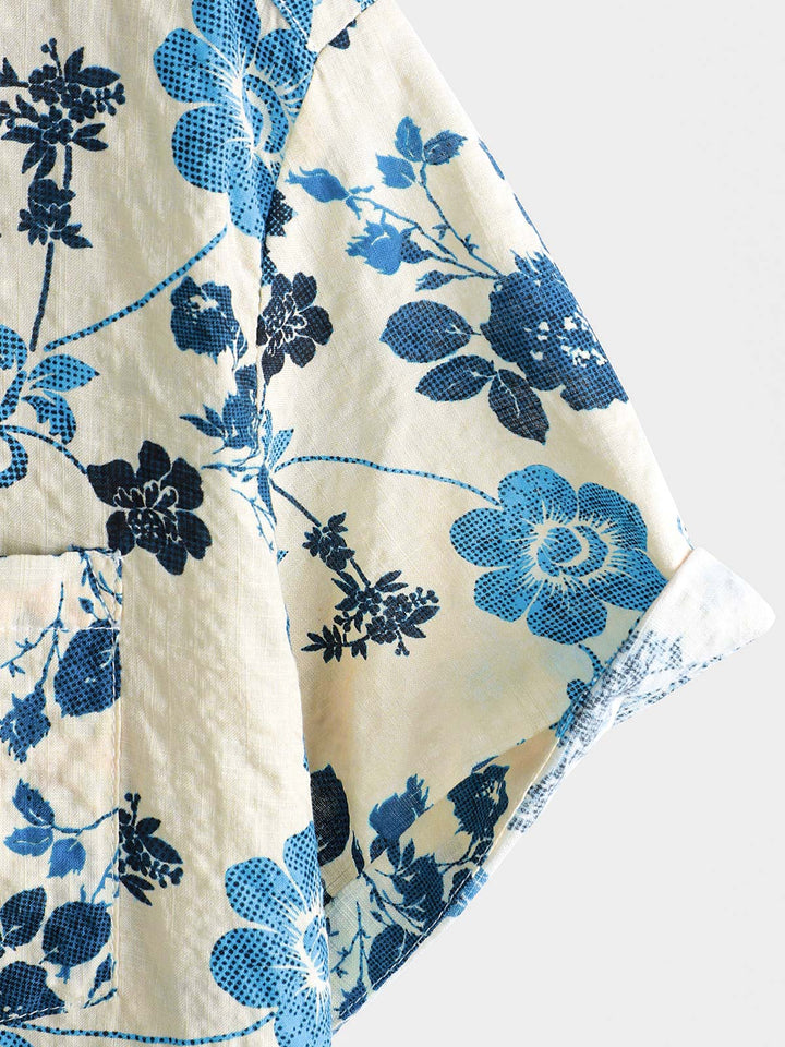Chemise hawaïenne à manches courtes et poche pour homme, imprimé floral