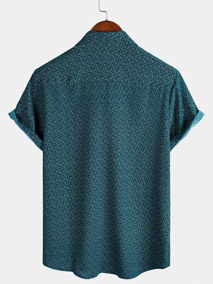 Chemise décontractée à manches courtes et poches pour homme, imprimé géométrique